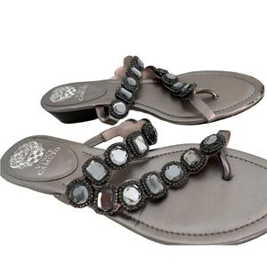 Vince Camuto silver sandals with gems and low heels. Size 10